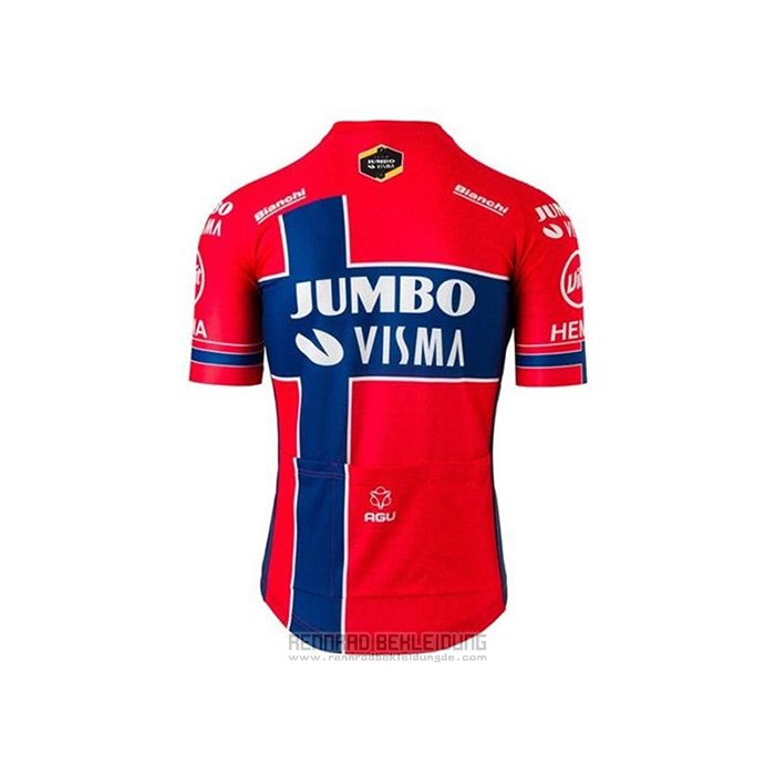 2020 Fahrradbekleidung Jumbo Visma Rot Blau Trikot Kurzarm und Tragerhose - zum Schließen ins Bild klicken